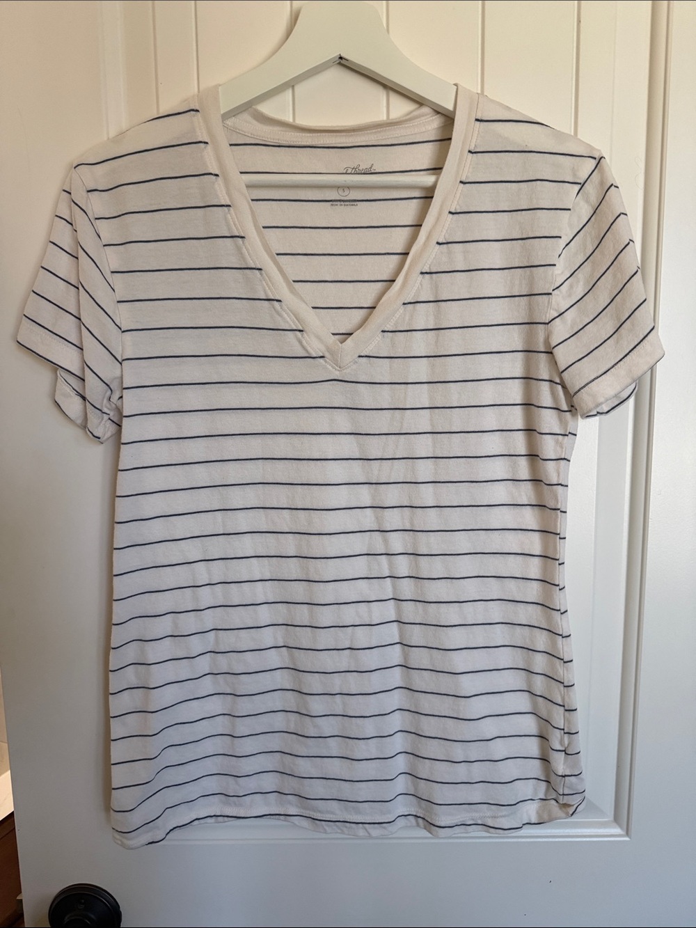 Universal Thread White V-Neck Tee with Navy Stripes